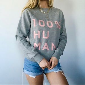 Everlane 100% Human graphic pink text crew neck